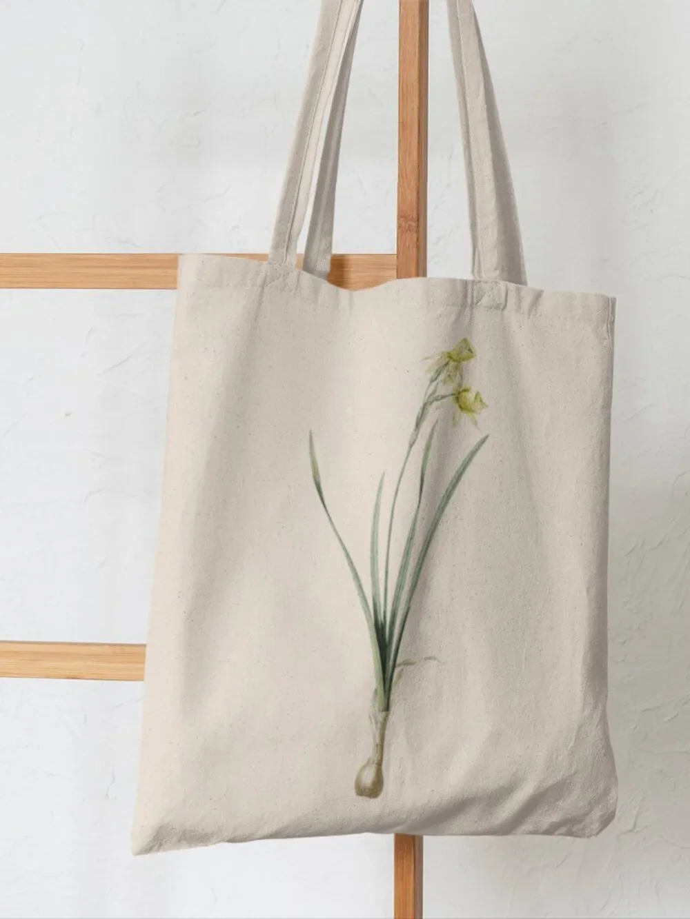 White Narcissus Vintage Floral Print Graphic Canvas Tote Bag